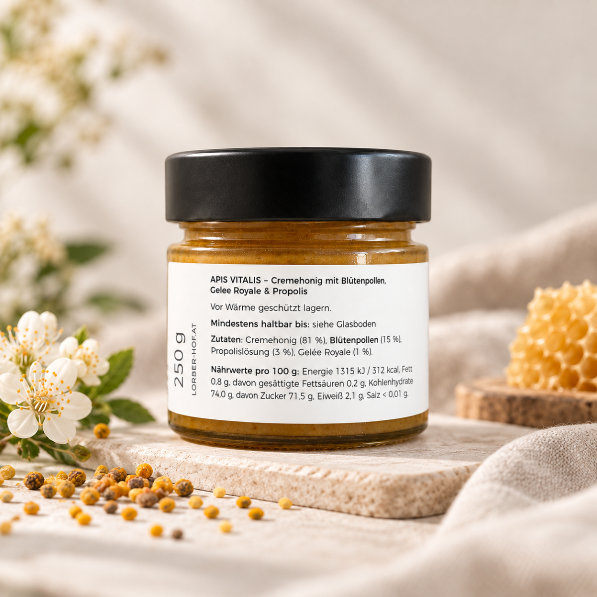 Lorber-Hof Apis Vitalis 250 g – Honig mit Propolis, Blütenpollen & Gelee Royale – Bild 5