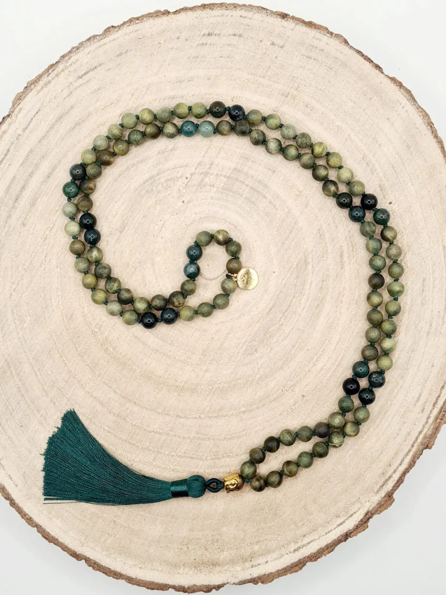 MALA mit HOLZPERLEN / ACHAT | Chandana – Bild 2