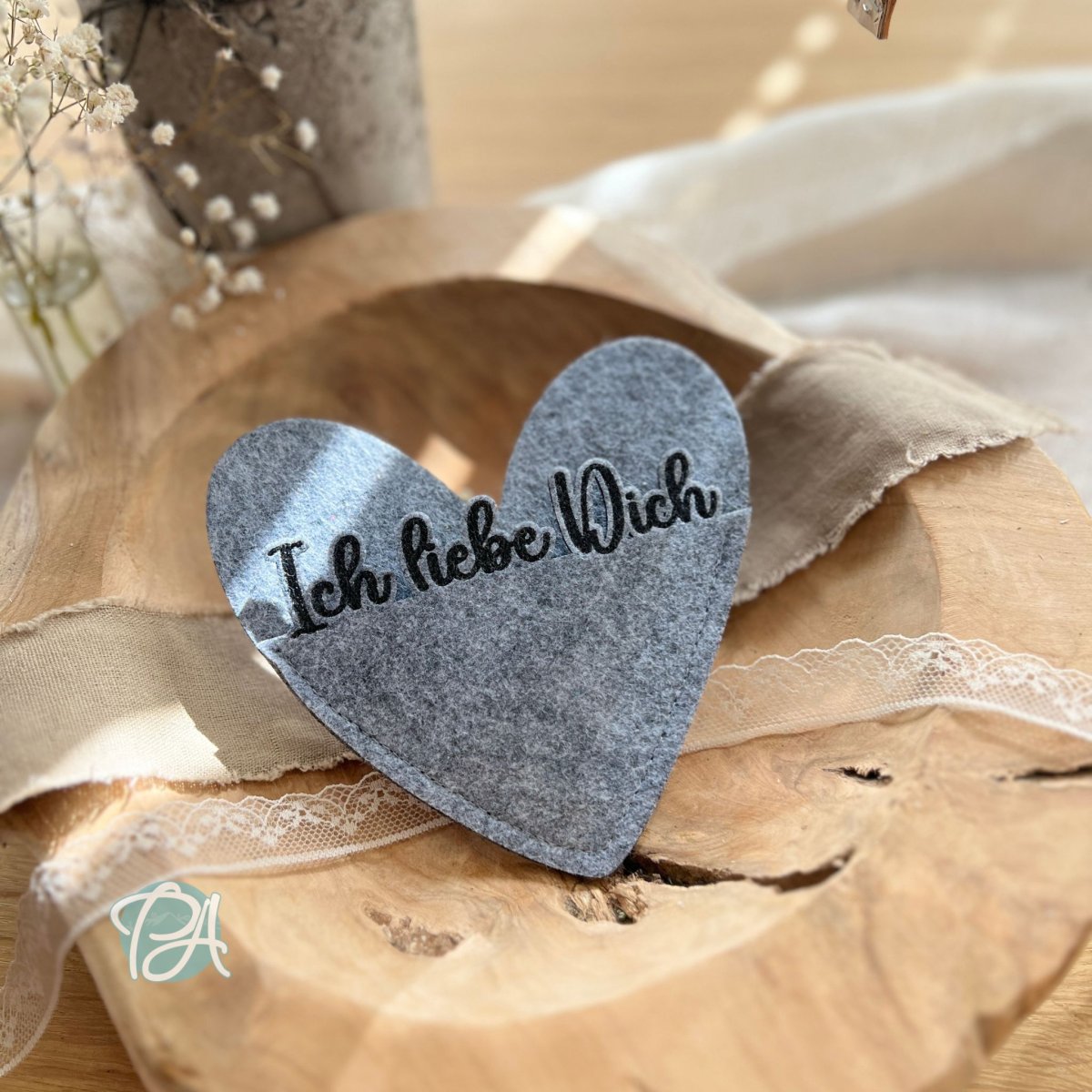 Herztasche mit Schriftzug „Ich liebe dich“ graviert, Einzel und Setpreis